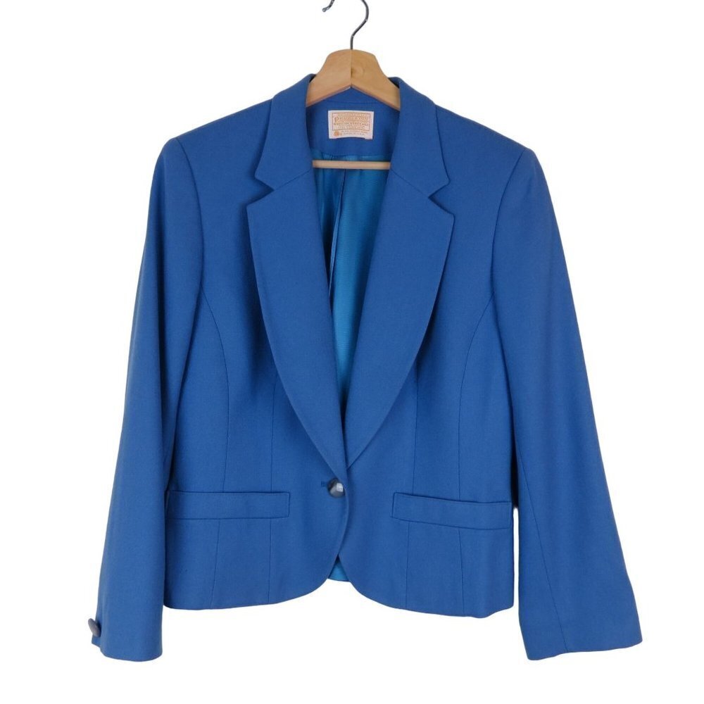 Vintage PENDLETON Women's Solid Periwinkle Wool Single Button Blazer Jacket 8